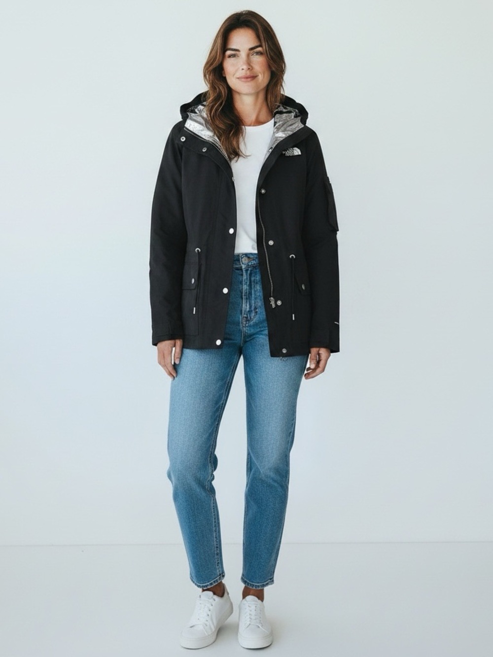 All Saints Tycho Water Repellent Hooded Raincoat with Reflective Lining Size S